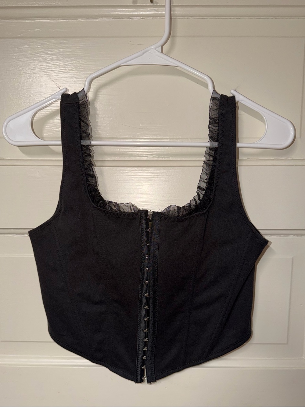Altar’d State Black Lace-Trim Corset Crop Top - Size Medium